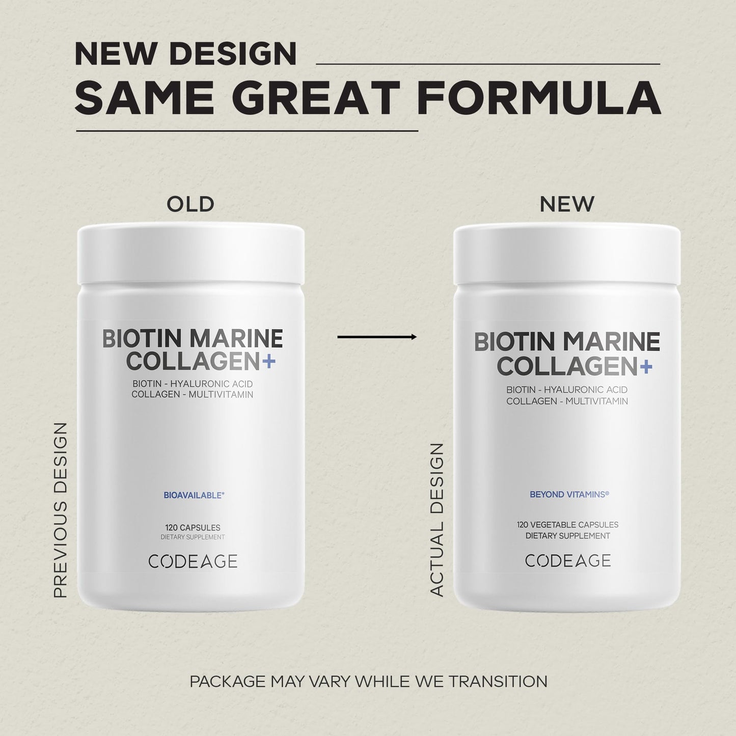 Codeage Biotin Marine Collagen Peptides - Wild-Caught Marine Collagen Types I & III, Biotin, Vitamins C & E, Hyaluronic Acid, Amino Acids, Fruit and Herb Blend, Non-GMO - 120 Capsules - dailyvitalstore