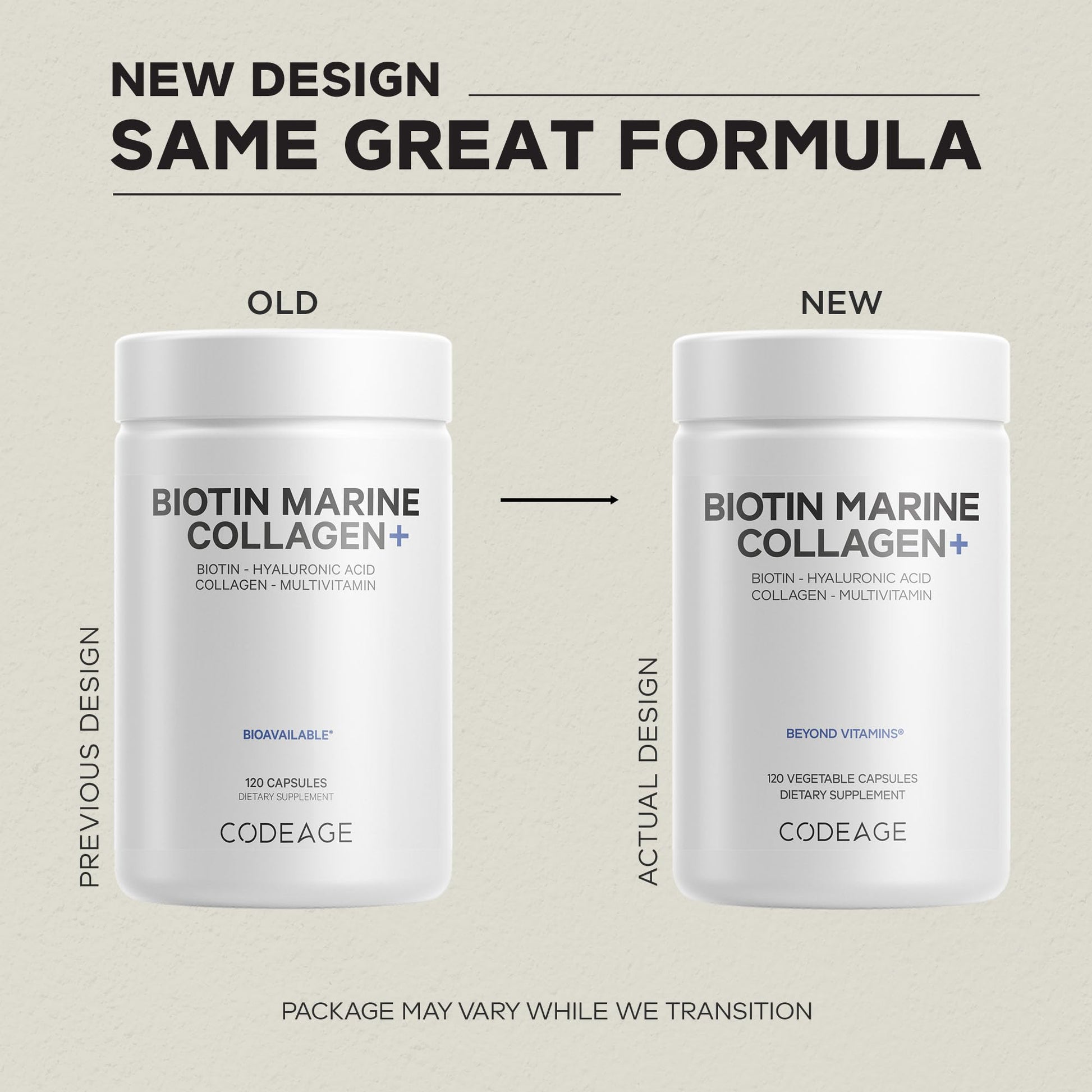 Codeage Biotin Marine Collagen Peptides - Wild-Caught Marine Collagen Types I & III, Biotin, Vitamins C & E, Hyaluronic Acid, Amino Acids, Fruit and Herb Blend, Non-GMO - 120 Capsules - dailyvitalstore
