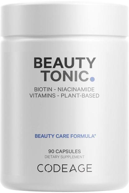 Codeage Biotin Supplement with Vitamin C, Vitamin E, Vitamin B6, Niacin, Folate, Organic Food Blend, Phytoceramides, Astaxanthin, Selenium - Beauty Tonic - Hair, Skin, and Nail Support - Vegan, 90 Ct - dailyvitalstore