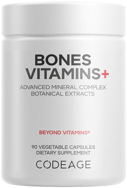 Codeage Bones Vitamins+ - Vitamin D3 & K2, Vitamin C, Calcium, Magnesium, Zinc, Hesperidin, L-Lysine, Manganese, Bamboo, Horsetail, Cissus, Boron, Trans-Resveratrol, Non-GMO Supplement - 90 Capsules - dailyvitalstore