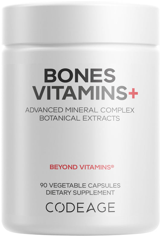 Codeage Bones Vitamins+ - Vitamin D3 & K2, Vitamin C, Calcium, Magnesium, Zinc, Hesperidin, L-Lysine, Manganese, Bamboo, Horsetail, Cissus, Boron, Trans-Resveratrol, Non-GMO Supplement - 90 Capsules - dailyvitalstore