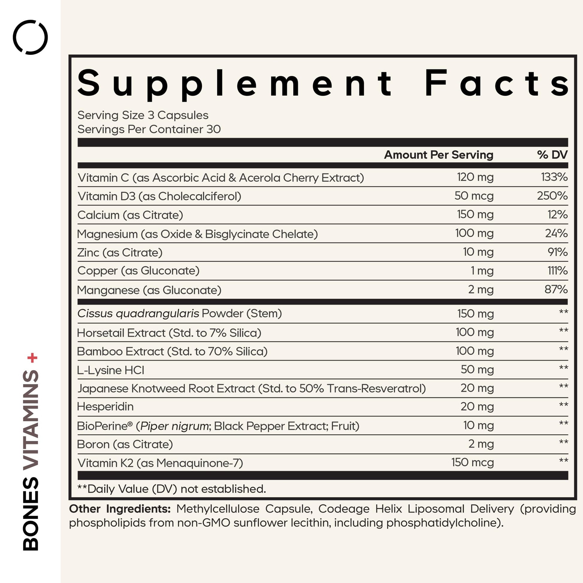 Codeage Bones Vitamins+ - Vitamin D3 & K2, Vitamin C, Calcium, Magnesium, Zinc, Hesperidin, L-Lysine, Manganese, Bamboo, Horsetail, Cissus, Boron, Trans-Resveratrol, Non-GMO Supplement - 90 Capsules - dailyvitalstore