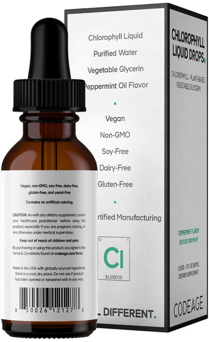 Codeage Chlorophyll Liquid Drops Supplement - Vegan Chlorophyll 50 mg per Serving, Organic Peppermint Flavor Clorofila Drink - Non-GMO, Gluten-Free, Vegan - 2 fl oz - dailyvitalstore