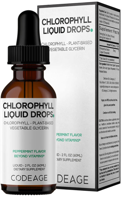 Codeage Chlorophyll Liquid Drops Supplement - Vegan Chlorophyll 50 mg per Serving, Organic Peppermint Flavor Clorofila Drink - Non-GMO, Gluten-Free, Vegan - 2 fl oz - dailyvitalstore