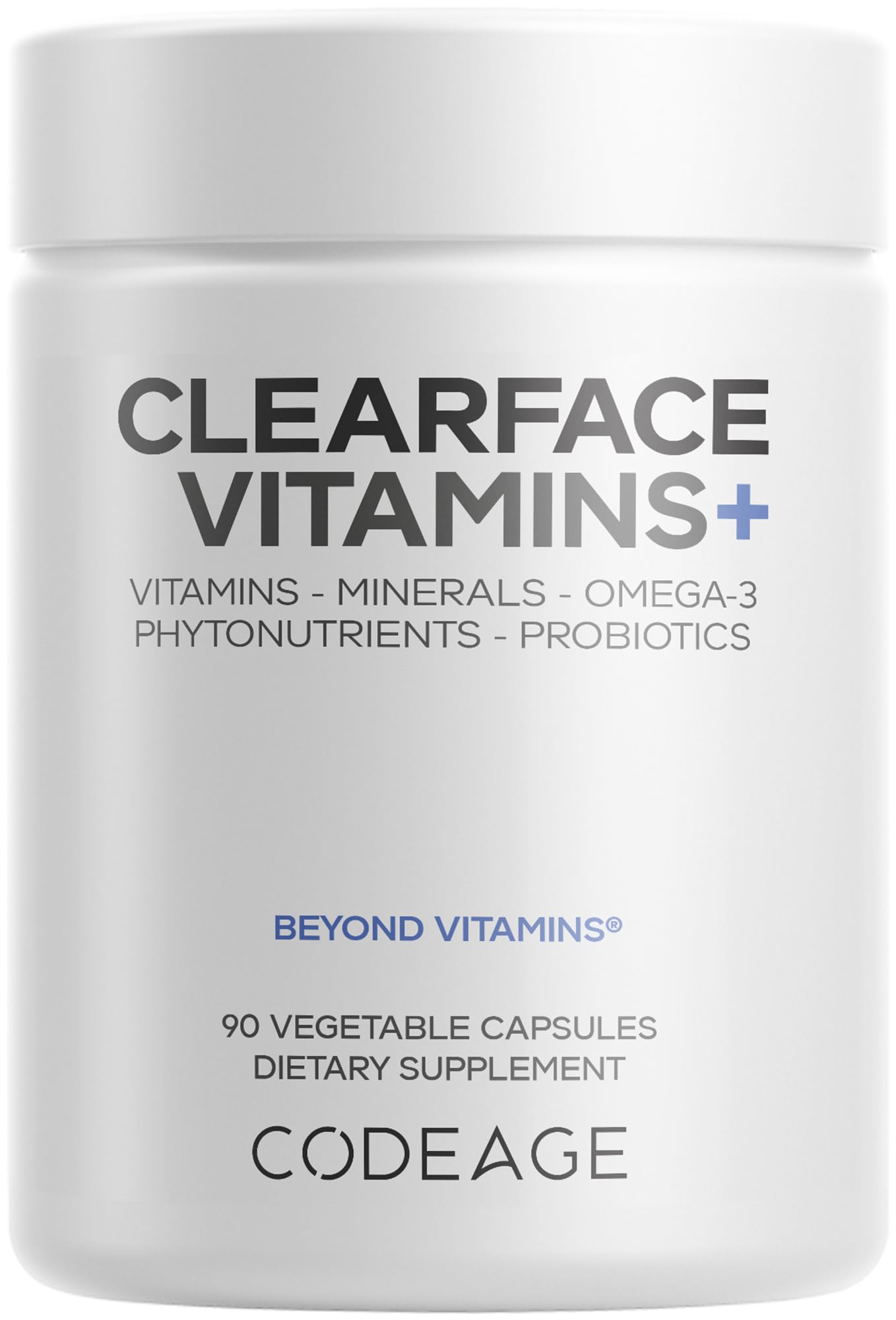 Codeage Clearface Pantothenic Acid, Niacin Supplement, Vitamins A, C, D3, E, Probiotics, Zinc, Riboflavin, Thiamin, L-Lysine HCL & Omega-3, Niacinamide, Skin Botanical Blend - Non-GMO - 90 Capsules - dailyvitalstore