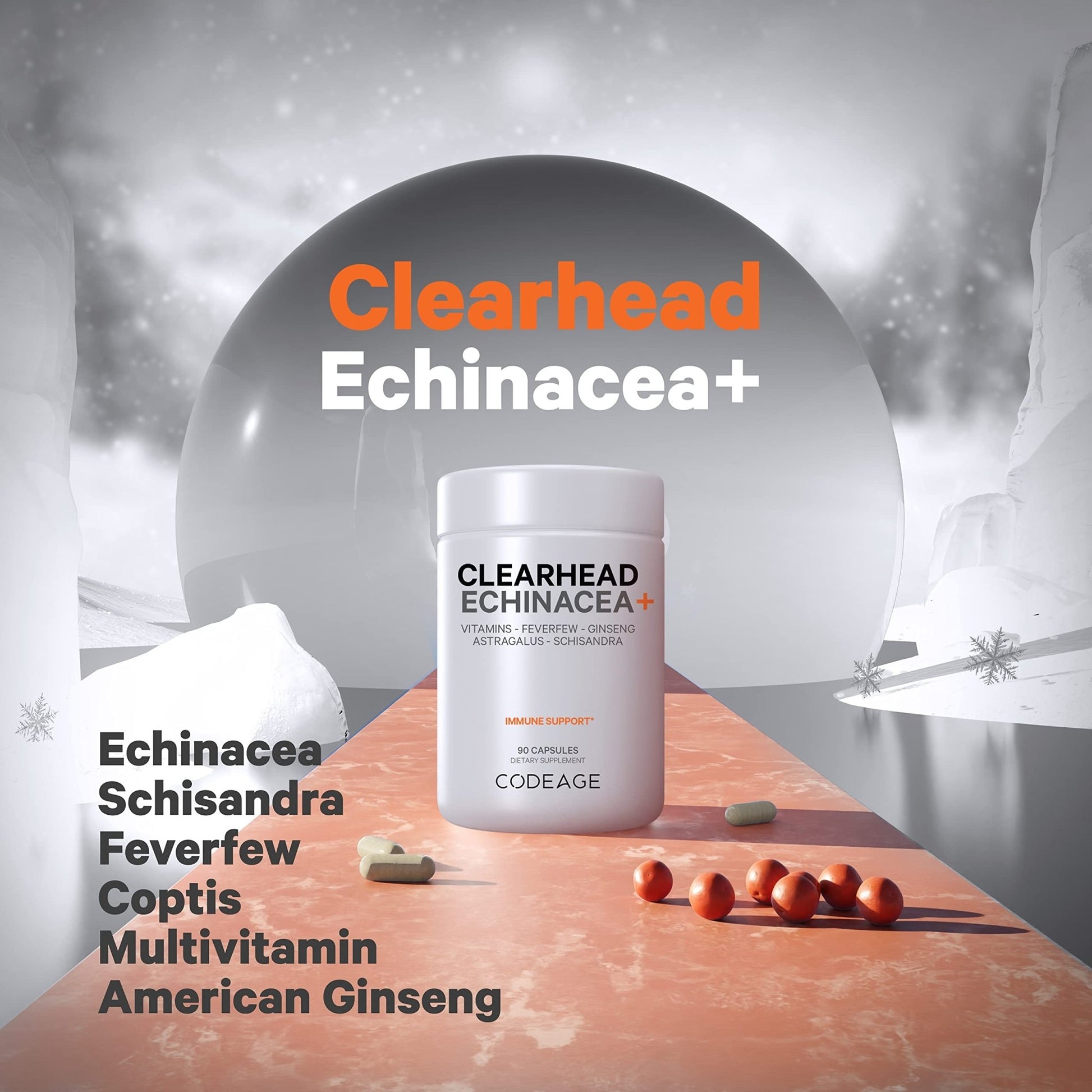 Codeage Clearhead Echinacea+ Supplement - Echinacea, Schisandra, Feverfew, Coptis, American Ginseng, Astragalus, Garlic, Probiotics, Vitamins C & D3, Zinc, Selenium - Clear Head Vitamin - 90 Capsules - dailyvitalstore
