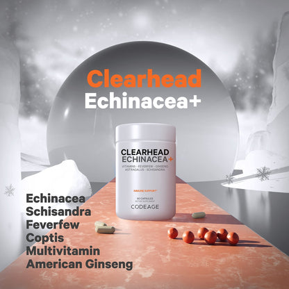 Codeage Clearhead Echinacea+ Supplement - Echinacea, Schisandra, Feverfew, Coptis, American Ginseng, Astragalus, Garlic, Probiotics, Vitamins C & D3, Zinc, Selenium - Clear Head Vitamin - 90 Capsules - dailyvitalstore