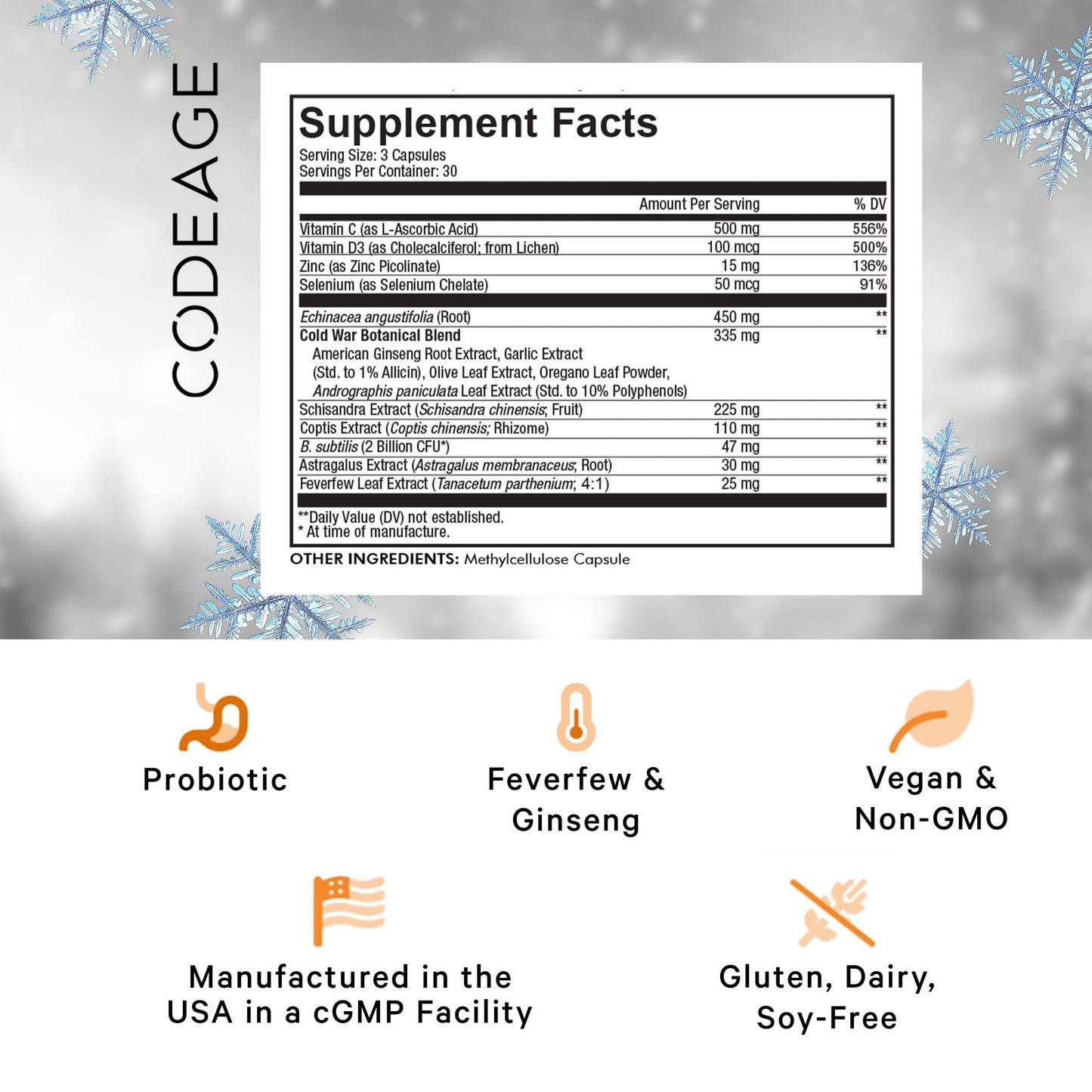 Codeage Clearhead Echinacea+ Supplement - Echinacea, Schisandra, Feverfew, Coptis, American Ginseng, Astragalus, Garlic, Probiotics, Vitamins C & D3, Zinc, Selenium - Clear Head Vitamin - 90 Capsules - dailyvitalstore