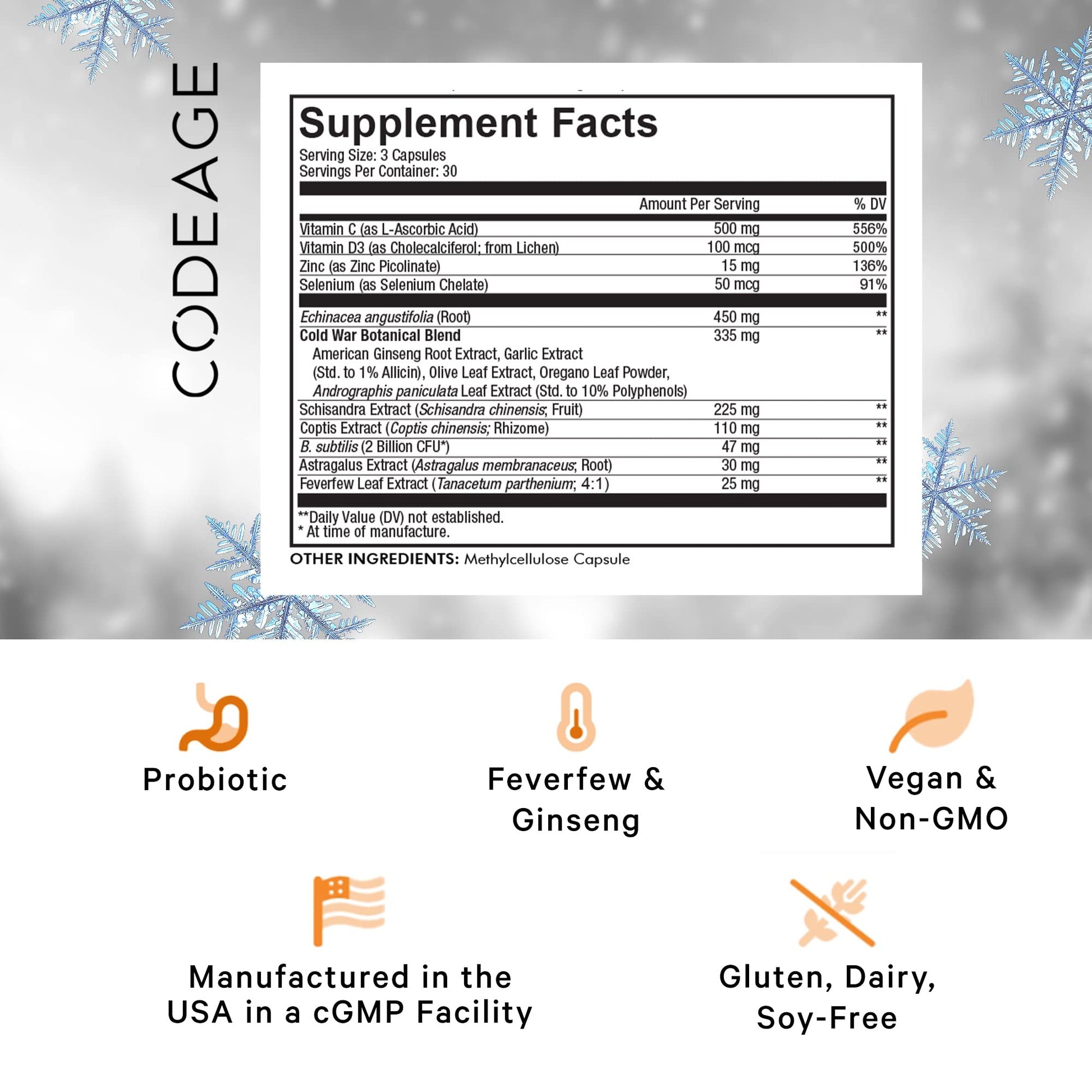 Codeage Clearhead Echinacea+ Supplement - Echinacea, Schisandra, Feverfew, Coptis, American Ginseng, Astragalus, Garlic, Probiotics, Vitamins C & D3, Zinc, Selenium - Clear Head Vitamin - 90 Capsules - dailyvitalstore