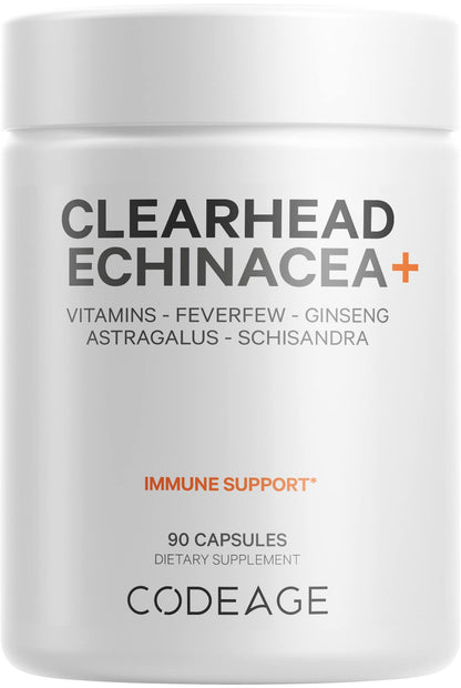 Codeage Clearhead Echinacea+ Supplement - Echinacea, Schisandra, Feverfew, Coptis, American Ginseng, Astragalus, Garlic, Probiotics, Vitamins C & D3, Zinc, Selenium - Clear Head Vitamin - 90 Capsules - dailyvitalstore
