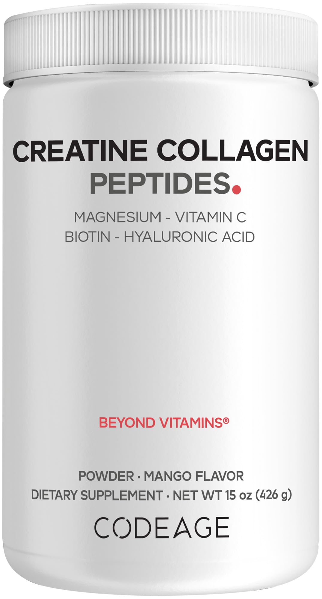 Codeage Creatine Collagen Peptides - Creatine Monohydrate Powder Supplement, Wild-Caught Marine Collagen, Biotin, Magnesium, Vitamin C, Hyaluronic Acid - Mango Flavored - Non-GMO - 15 Oz - dailyvitalstore