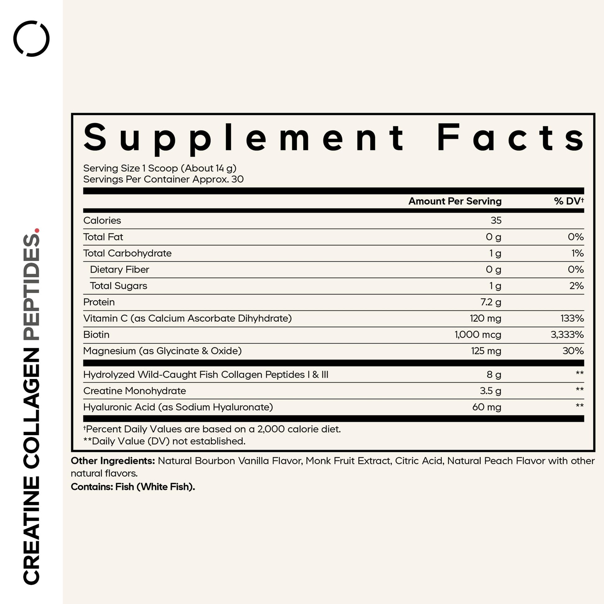 Codeage Creatine Collagen Peptides - Creatine Monohydrate Powder Supplement, Wild-Caught Marine Collagen, Biotin, Magnesium, Vitamin C, Hyaluronic Acid - Vanilla Flavored - Non-GMO - 15 Oz - dailyvitalstore