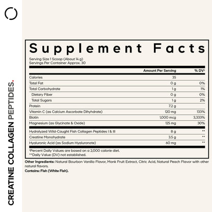 Codeage Creatine Collagen Peptides - Creatine Monohydrate Powder Supplement, Wild-Caught Marine Collagen, Biotin, Magnesium, Vitamin C, Hyaluronic Acid - Vanilla Flavored - Non-GMO - 15 Oz - dailyvitalstore