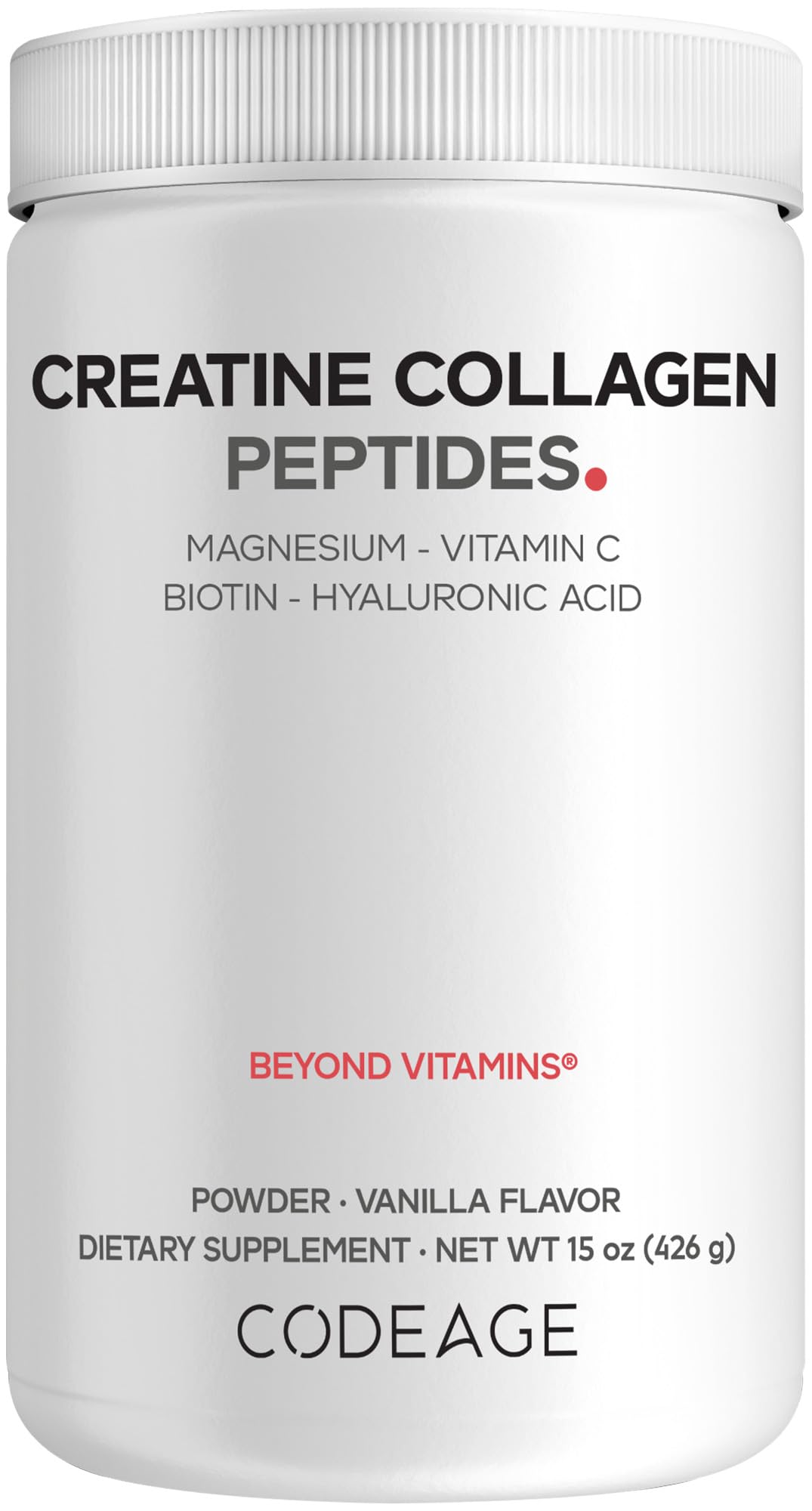 Codeage Creatine Collagen Peptides - Creatine Monohydrate Powder Supplement, Wild-Caught Marine Collagen, Biotin, Magnesium, Vitamin C, Hyaluronic Acid - Vanilla Flavored - Non-GMO - 15 Oz - dailyvitalstore