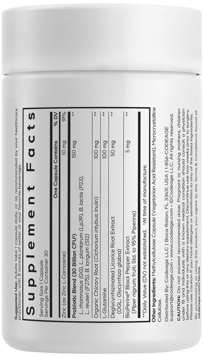 Codeage Daily Synbiotic Supplement - Prebiotics, Lactobacillus & Bifidobacterium Probiotics, L-Glutamine, Zinc L-Carnosine, DGL, Synbiotic Probiotic, BioPerine - Shelf-Stable - 30 Capsules - dailyvitalstore