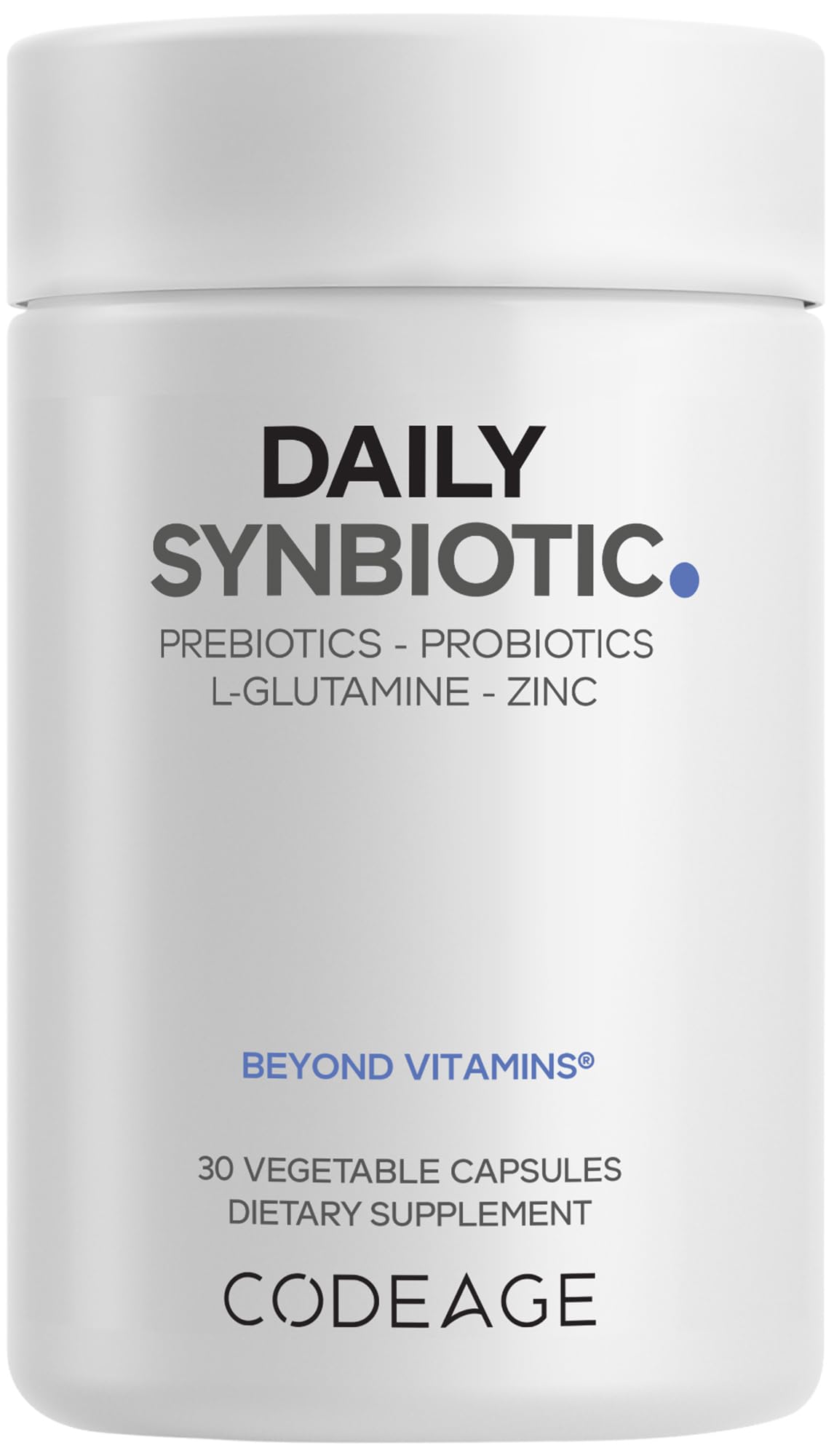 Codeage Daily Synbiotic Supplement - Prebiotics, Lactobacillus & Bifidobacterium Probiotics, L-Glutamine, Zinc L-Carnosine, DGL, Synbiotic Probiotic, BioPerine - Shelf-Stable - 30 Capsules - dailyvitalstore
