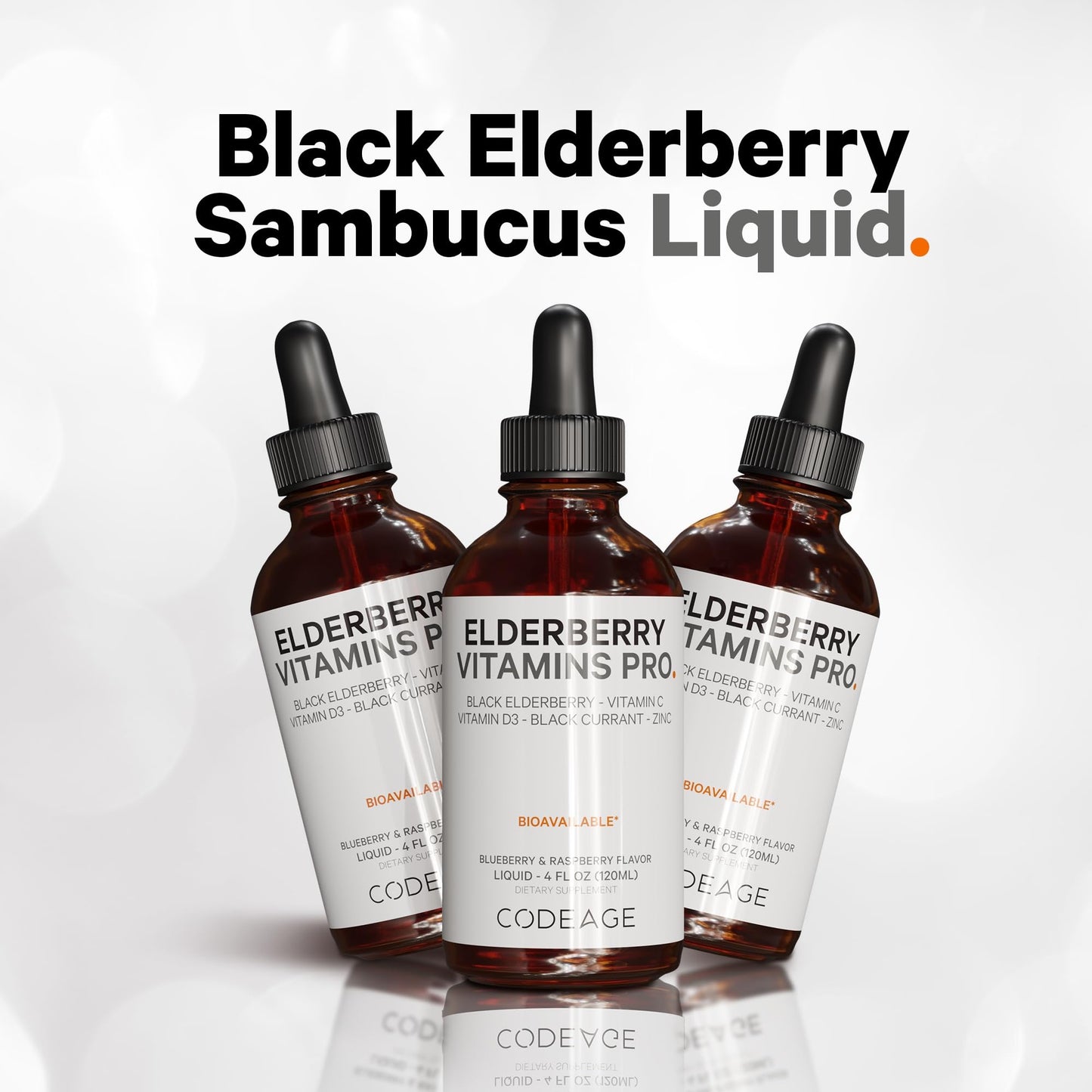 Codeage Elderberry Vitamins Pro - Organic Black Elderberry Liquid Drops - Vitamin C, D3, Zinc, Black Currant - 2-Month Supply - Black Sambucus Liquid - Supplement for Adults & Kids - 4 fl oz - dailyvitalstore