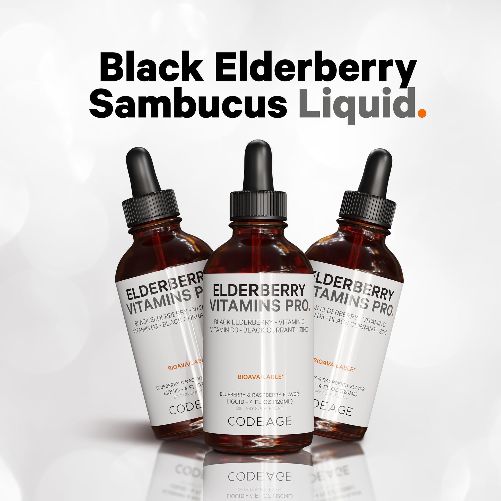 Codeage Elderberry Vitamins Pro - Organic Black Elderberry Liquid Drops - Vitamin C, D3, Zinc, Black Currant - 2-Month Supply - Black Sambucus Liquid - Supplement for Adults & Kids - 4 fl oz - dailyvitalstore