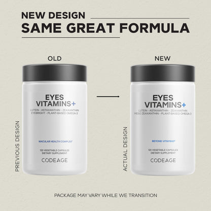 Codeage Eyes Vitamins - AREDS 2 Based Formula Supplement - 2-Month Supply - Vitamins A, C, E, Zinc, Lutein, Astaxanthin, Zeaxanthin, Eyebright, Marigold, Bilberry, Saffron, Omega-3-120 Capsules - dailyvitalstore