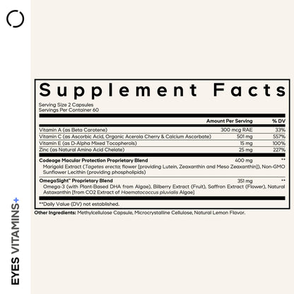 Codeage Eyes Vitamins - AREDS 2 Based Formula Supplement - 2-Month Supply - Vitamins A, C, E, Zinc, Lutein, Astaxanthin, Zeaxanthin, Eyebright, Marigold, Bilberry, Saffron, Omega-3-120 Capsules - dailyvitalstore