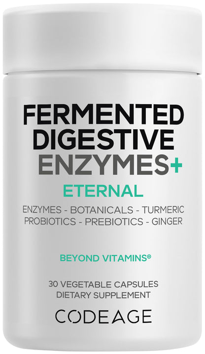 Codeage Fermented Digestive Enzymes Supplement - 14 Digestive Enzymes, Probiotics, Prebiotics, Fermented Botanicals, Plant-Based Multi Pancreatic Enzymes - 1 Capsule a Day - 30 Capsules - dailyvitalstore