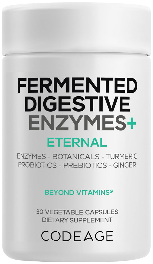 Codeage Fermented Digestive Enzymes Supplement - 14 Digestive Enzymes, Probiotics, Prebiotics, Fermented Botanicals, Plant-Based Multi Pancreatic Enzymes - 1 Capsule a Day - 30 Capsules - dailyvitalstore