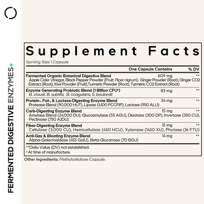 Codeage Fermented Digestive Enzymes Supplement 3-Month Supply - 14 Digestive Enzymes, Probiotics, Prebiotics, Fermented Botanicals, Plant-Based Multi Pancreatic Enzymes - 1 Capsule a Day - 90 Capsules - dailyvitalstore