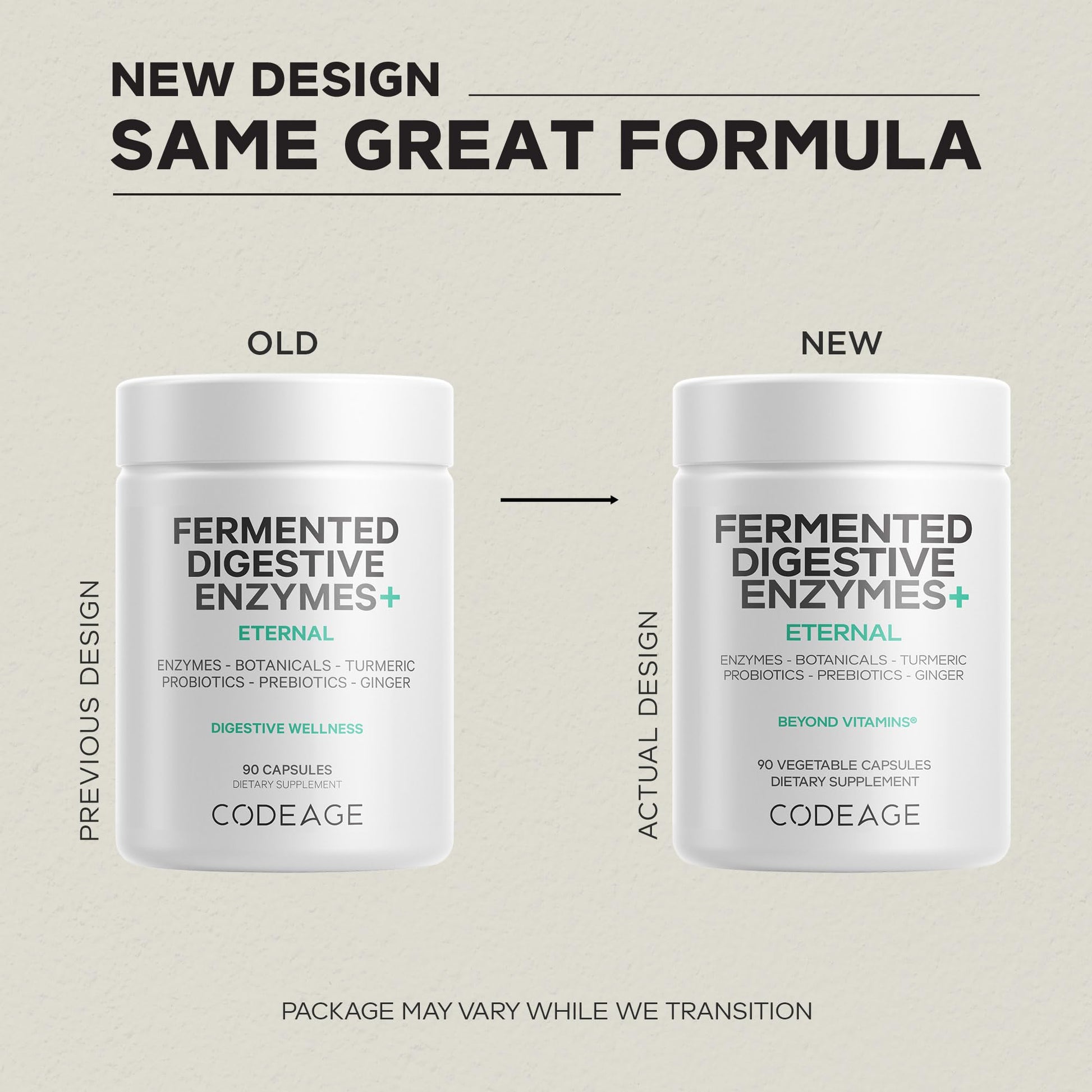 Codeage Fermented Digestive Enzymes Supplement 3-Month Supply - 14 Digestive Enzymes, Probiotics, Prebiotics, Fermented Botanicals, Plant-Based Multi Pancreatic Enzymes - 1 Capsule a Day - 90 Capsules - dailyvitalstore