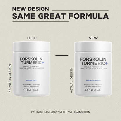 Codeage Forskolin, Pure Forskolin Coleus + Organic Turmeric Root Powder, 95% Curcuminoids + Bioperine Black Pepper - 20% Standardized Coleus Forskohlii Supplement - Non-GMO - 90 Capsules - dailyvitalstore