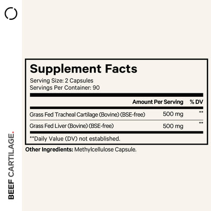 Codeage Grass Fed Beef Cartilage Supplement - Freeze Dried, Non-Defatted, Desiccated Beef Tracheal Bovine Cartilage & Liver Pills – Pasture Raised Argentina Beef Vitamins - Non-GMO -180 Capsules - dailyvitalstore