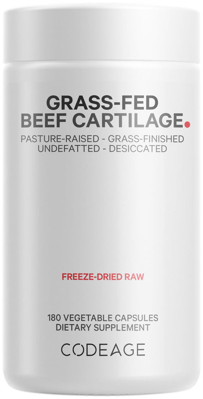 Codeage Grass Fed Beef Cartilage Supplement - Freeze Dried, Non-Defatted, Desiccated Beef Tracheal Bovine Cartilage & Liver Pills – Pasture Raised Argentina Beef Vitamins - Non-GMO -180 Capsules - dailyvitalstore