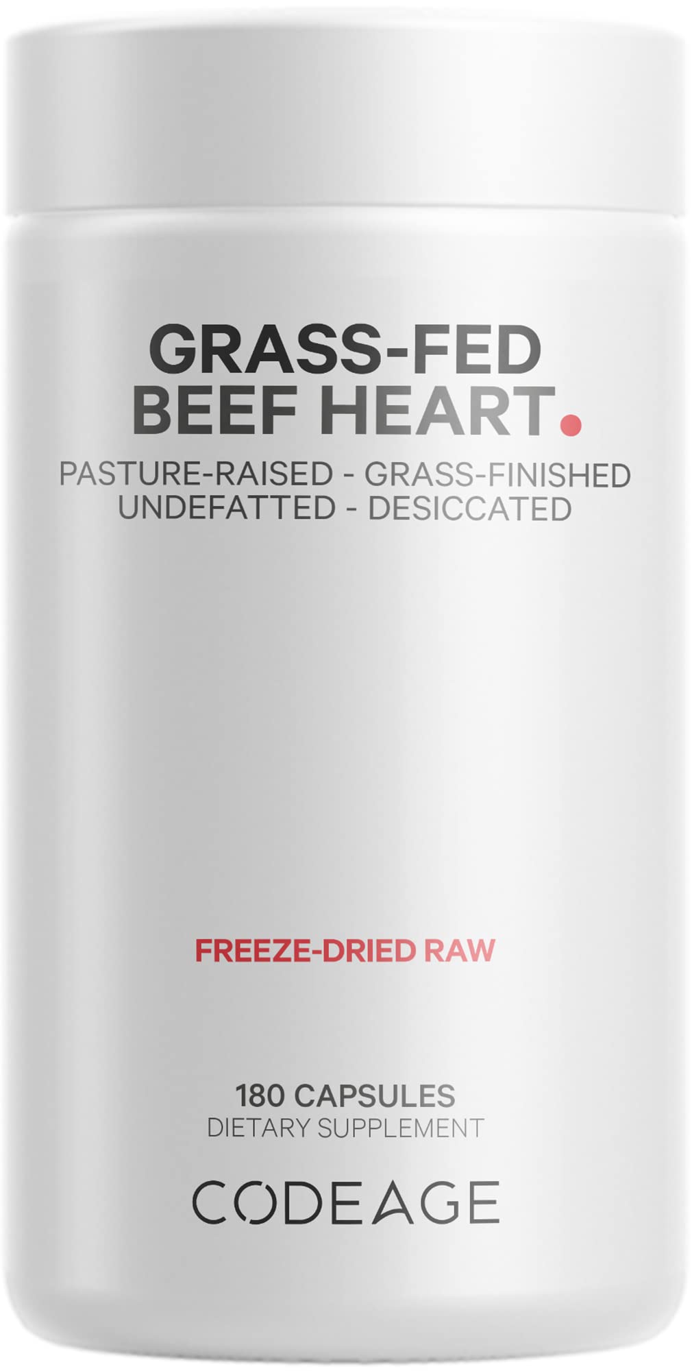 Codeage Grass Fed Beef Heart Supplement - Freeze Dried, Non-Defatted, Desiccated Glandular Supplements - Bovine Meat & Liver Pills - Beef Vitamins for Heart - Non-GMO -180 Capsules - dailyvitalstore