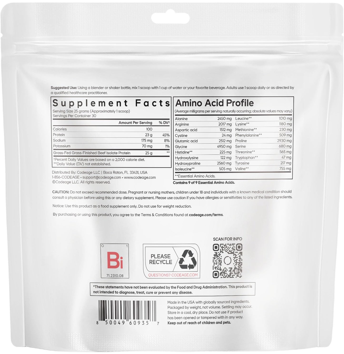 Codeage Grass-Fed Beef Isolate Protein Powder Supplement - 20 Amino Acids, Collagen-Rich - Athletes & Sports - Unflavored Carnivore Protein Supplement, BCAA & EAA - Gluten-Free - 26.45 oz - dailyvitalstore