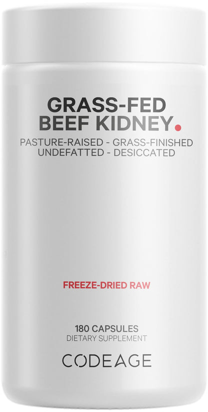 Codeage Grass Fed Beef Kidney Supplement - Freeze Dried, Non-Defatted, Desiccated Glandulars Nutrition Bovine Pills – Pasture Raised Beef Vitamins - Non-GMO -180 Capsules - dailyvitalstore