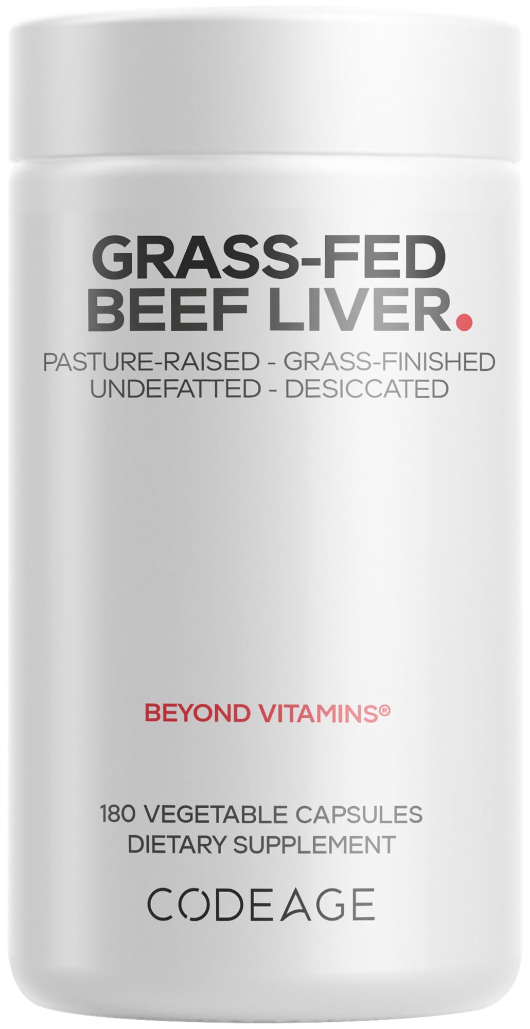 Codeage Grass Fed Beef Liver Supplement Superfood, Freeze Dried, Non-Defatted, Desiccated Glandulars Bovine Pills, Pasture Raised Beef Vitamins, Non-GMO Liver Meat, 180 Capsules - dailyvitalstore