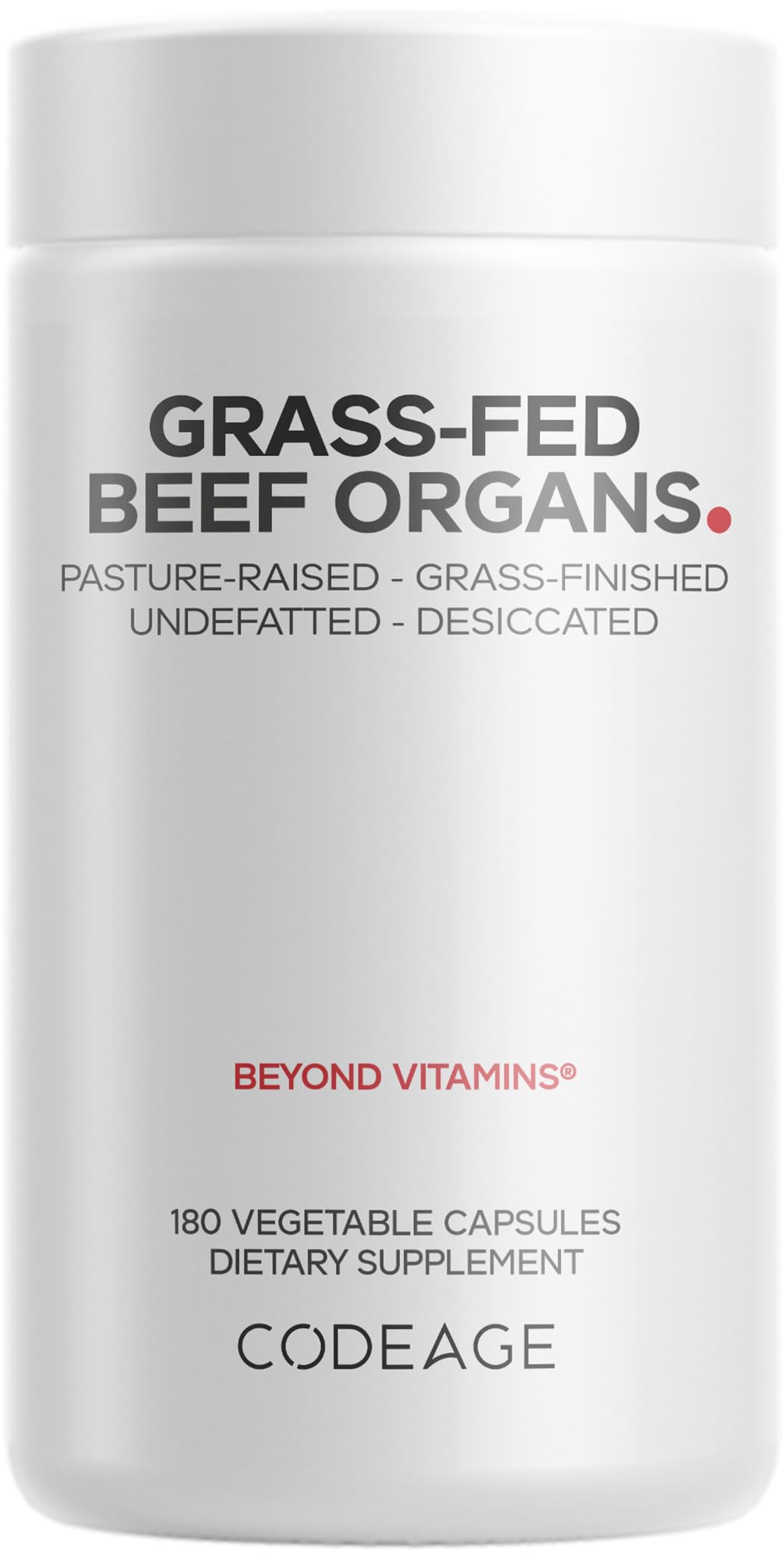 Codeage Grass Fed Beef Organs Supplement – Glandulars Supplements - Freeze Dried, Non-Defatted, Desiccated Liver, Heart, Kidney, Pancreas & Spleen Bovine Pills – Beef Vitamins - Non-GMO -180 Capsules - dailyvitalstore