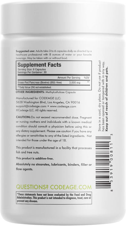 Codeage Grass Fed Beef Pancreas Supplement Glandulars - Freeze Dried, Non-Defatted Desiccated Beef Pancreas Pills – Pancreatic Enzymes Diet Meat - Pasture Raised Bovine Vitamins - 180 Capsules - dailyvitalstore