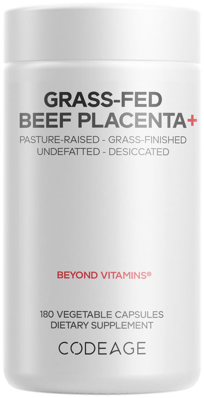 Codeage Grass-Fed Beef Placenta Supplement - Bovine Placenta – Pasture-Raised, Grass-Finished, Undefated, Desiccated - Non-GMO - 180 Capsule - dailyvitalstore