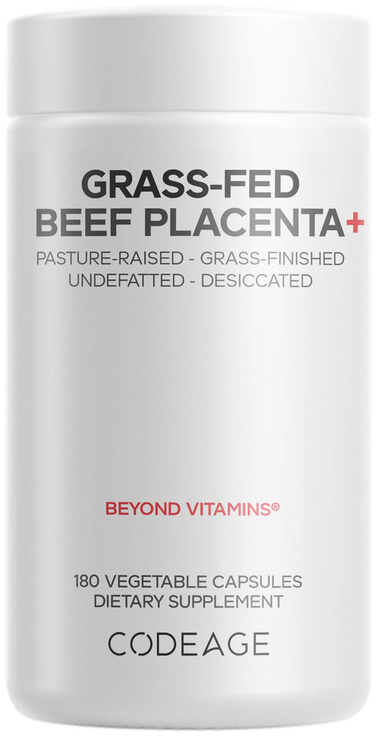 Codeage Grass-Fed Beef Placenta Supplement - Bovine Placenta – Pasture-Raised, Grass-Finished, Undefated, Desiccated - Non-GMO - 180 Capsule - dailyvitalstore
