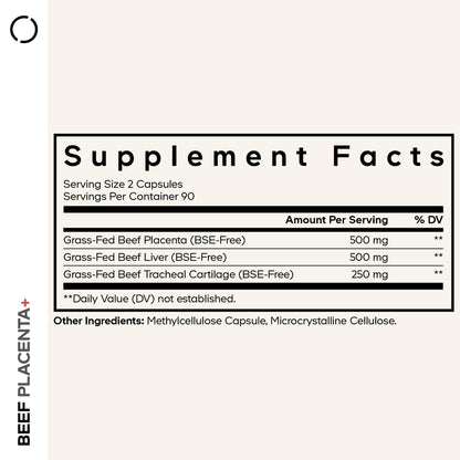 Codeage Grass-Fed Beef Placenta Supplement - Bovine Placenta – Pasture-Raised, Grass-Finished, Undefated, Desiccated - Non-GMO - 180 Capsule - dailyvitalstore