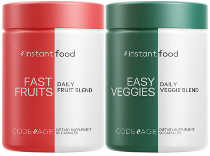 Codeage InstantFood Easy Veggies + Fast Fruits Bundle – Vegetable & Fruit Blend Capsule Supplement – Plant-Based Phytonutrient Formula – Vegan, Non-GMO – 180 Capsules - dailyvitalstore