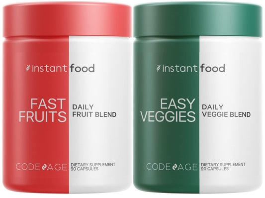 Codeage InstantFood Easy Veggies + Fast Fruits Bundle – Vegetable & Fruit Blend Capsule Supplement – Plant-Based Phytonutrient Formula – Vegan, Non-GMO – 180 Capsules - dailyvitalstore