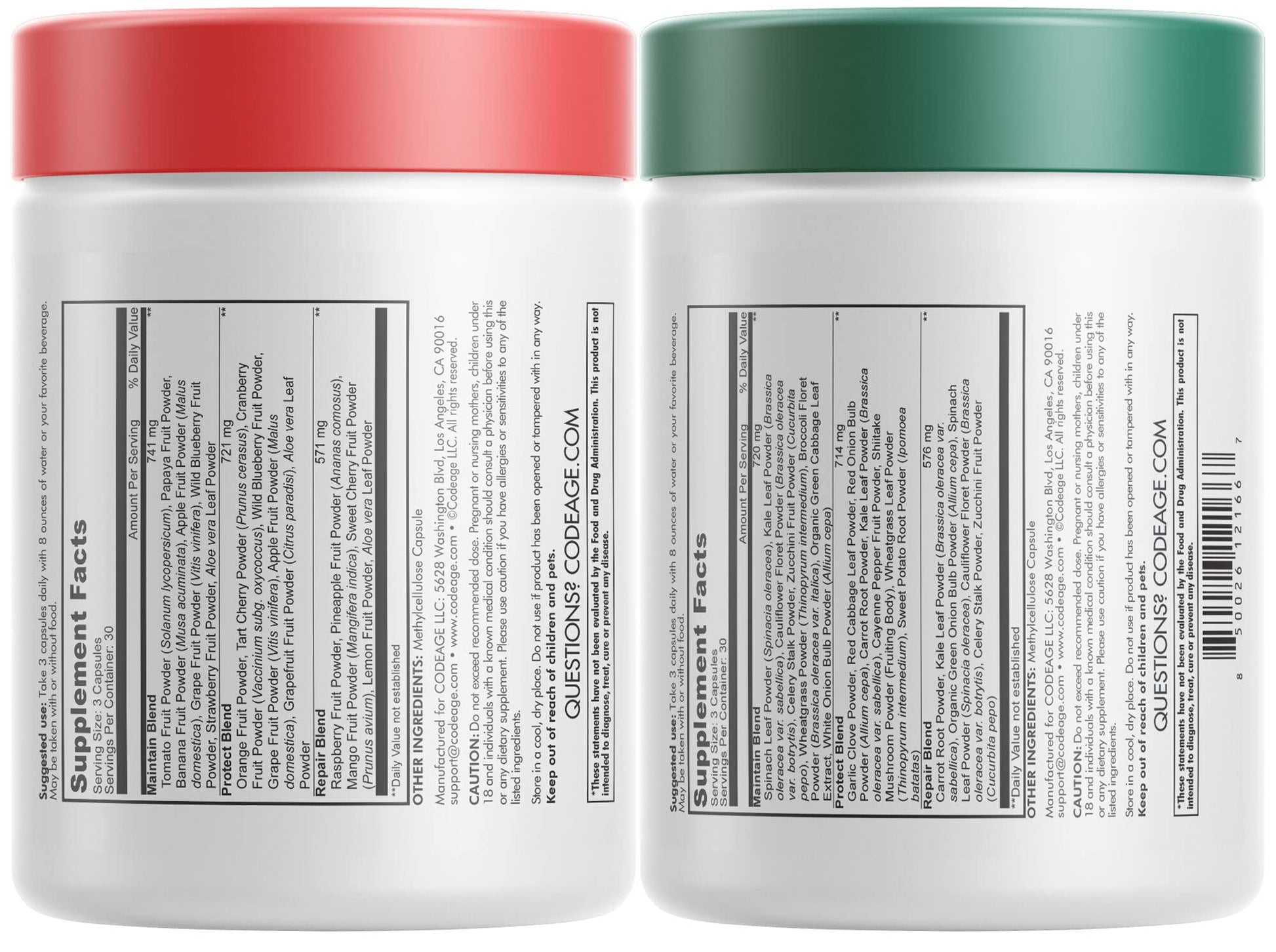 Codeage InstantFood Easy Veggies + Fast Fruits Bundle – Vegetable & Fruit Blend Capsule Supplement – Plant-Based Phytonutrient Formula – Vegan, Non-GMO – 180 Capsules - dailyvitalstore