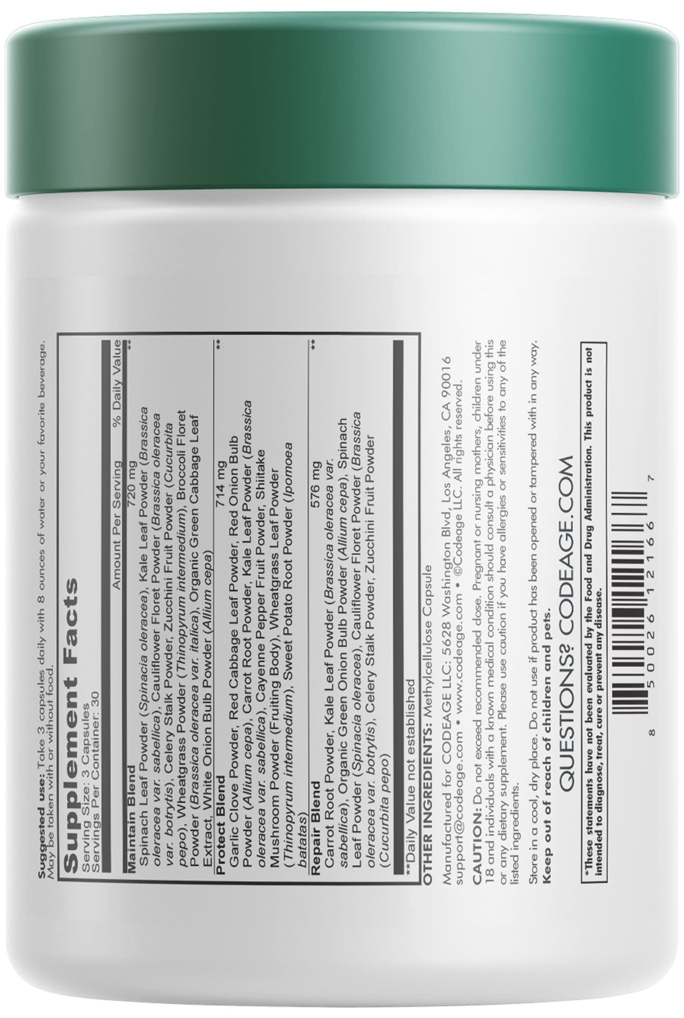 Codeage Instantfood Easy Veggies, Over 15 Vegetable Powders Equivalent All-in-One, Daily Vegan Blend, Whole Food Greens Vitamins Supplement Capsules, Phytonutrients Multivitamin, Non-GMO, 90 Capsules - dailyvitalstore