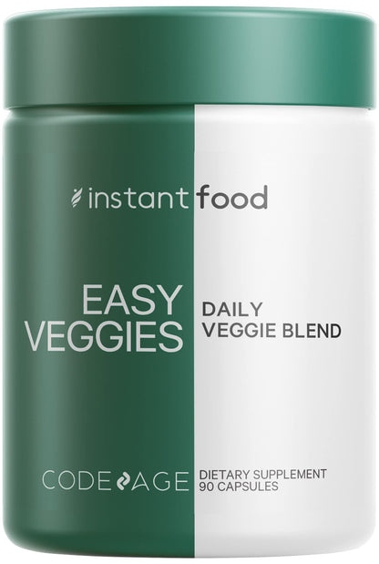 Codeage Instantfood Easy Veggies, Over 15 Vegetable Powders Equivalent All-in-One, Daily Vegan Blend, Whole Food Greens Vitamins Supplement Capsules, Phytonutrients Multivitamin, Non-GMO, 90 Capsules - dailyvitalstore