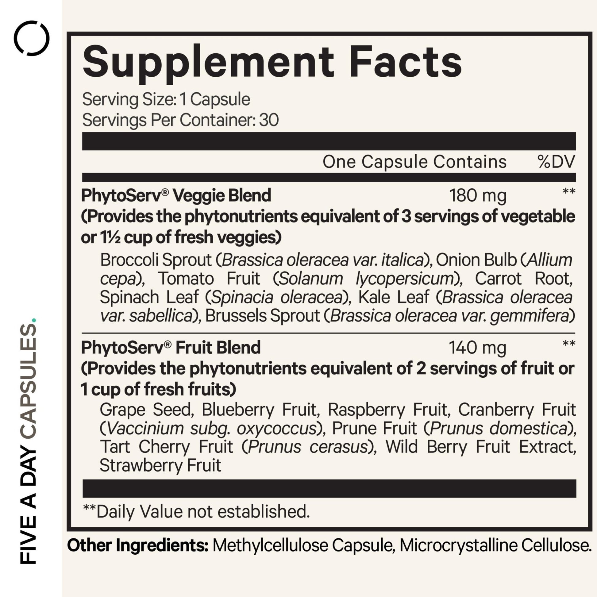 Codeage Instantfood Five A Day – Fruits & Vegetables Capsule Supplement – Whole Food Phytonutrients – 15 Fruits and Veggies Blend - Vegan, Non-GMO – 30 Capsules - dailyvitalstore