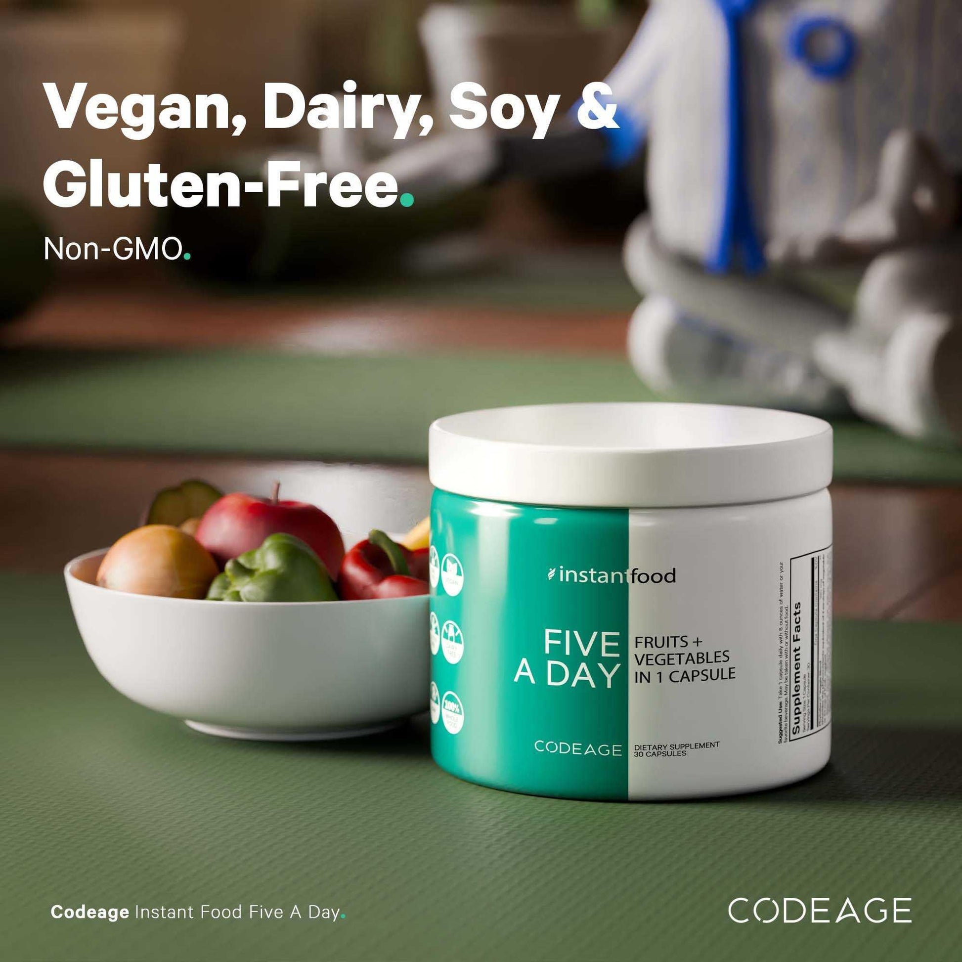Codeage Instantfood Five A Day – Fruits & Vegetables Capsule Supplement – Whole Food Phytonutrients – 15 Fruits and Veggies Blend - Vegan, Non-GMO – 30 Capsules - dailyvitalstore