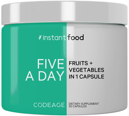 Codeage Instantfood Five A Day – Fruits & Vegetables Capsule Supplement – Whole Food Phytonutrients – 15 Fruits and Veggies Blend - Vegan, Non-GMO – 30 Capsules - dailyvitalstore