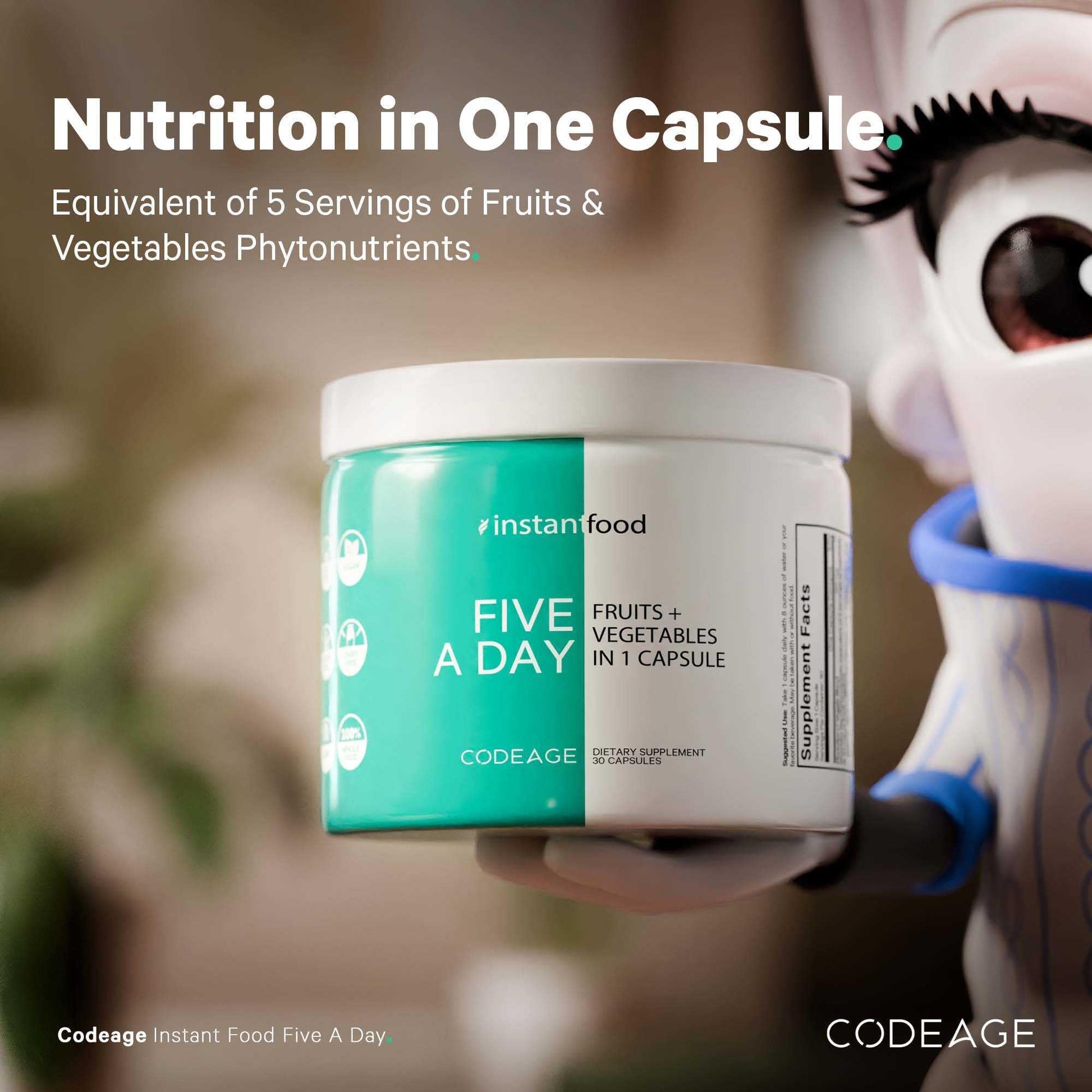 Codeage Instantfood Five A Day – Fruits & Vegetables Capsule Supplement – Whole Food Phytonutrients – 15 Fruits and Veggies Blend - Vegan, Non-GMO – 30 Capsules - dailyvitalstore
