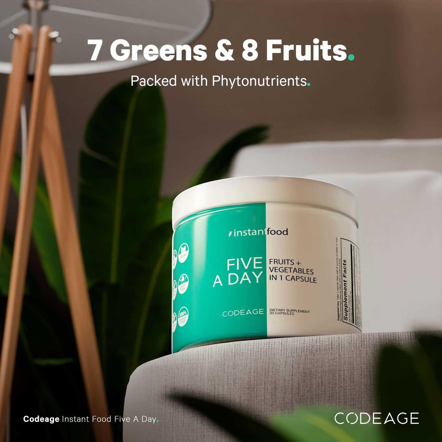 Codeage Instantfood Five A Day – Fruits & Vegetables Capsule Supplement – Whole Food Phytonutrients – 15 Fruits and Veggies Blend - Vegan, Non-GMO – 30 Capsules - dailyvitalstore